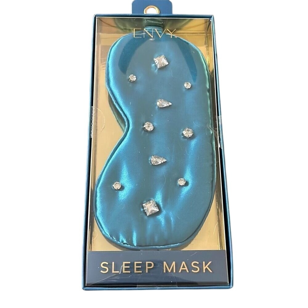 Envy Teal Blue Satin Charmeuse Crystal Embellished Sleep Mask ENV436 New